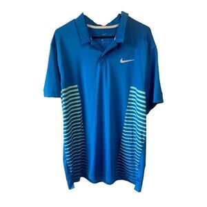 Nike Dri-Fit Performance Golf Blue Stripped Polo Shirt Mens XL